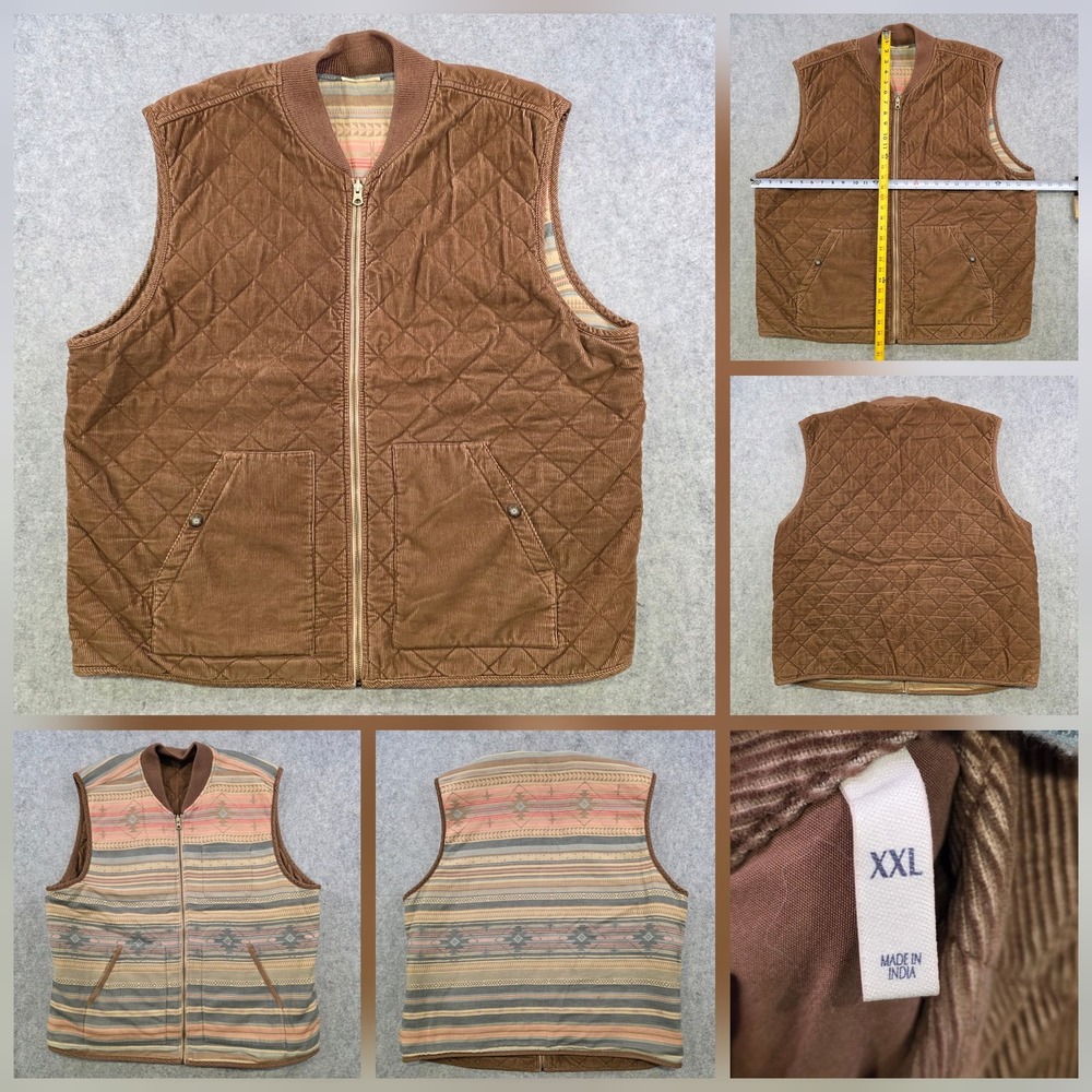 Faherty Vest Mens 2XL Brown Corduroy Quilted‎ Reversible Southwestern Striped